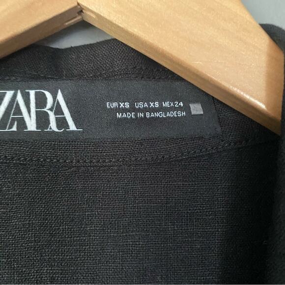 ZARA Belted Linen Jacket Dress Safari Black Matrix Trench Utility Size XS S - Picture 6 of 11
